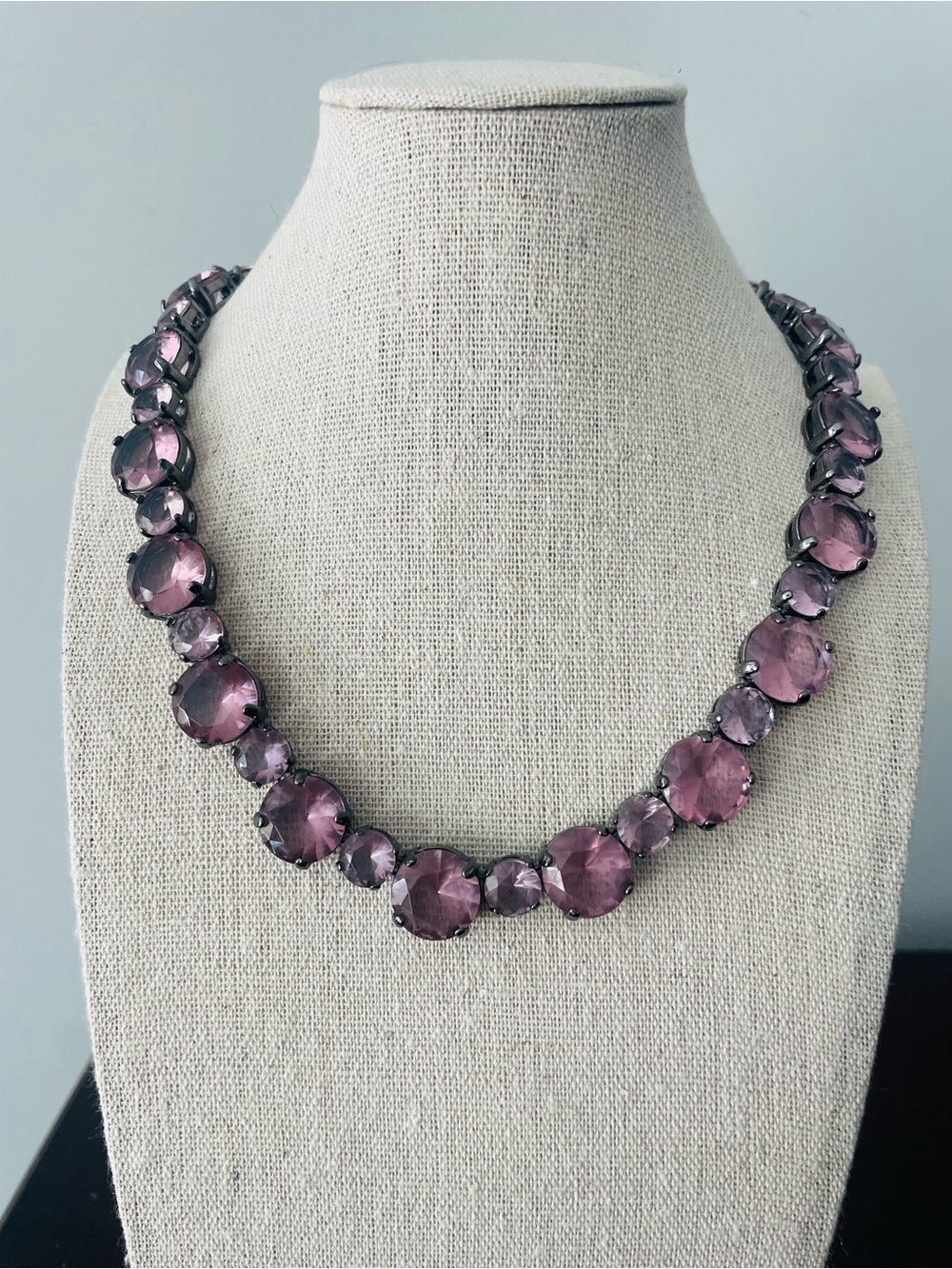 J. Crew Amethyst Crystal Necklace Black Setting RARE